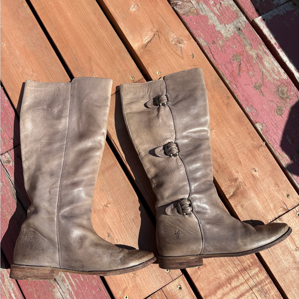 Frye Vintage Grey Leather Boots With Buckles~ Women’s Size 7 - Picture 6 of 11